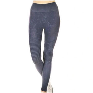 Yelete Blue Vintage Amethyst Tie Dye Wash Seamless Moto Tights Leggings